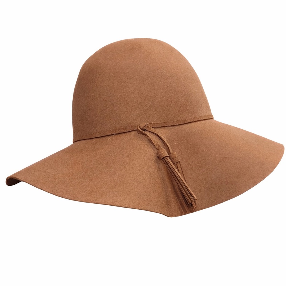 Elegant Tan Wide Brim Wool Hat